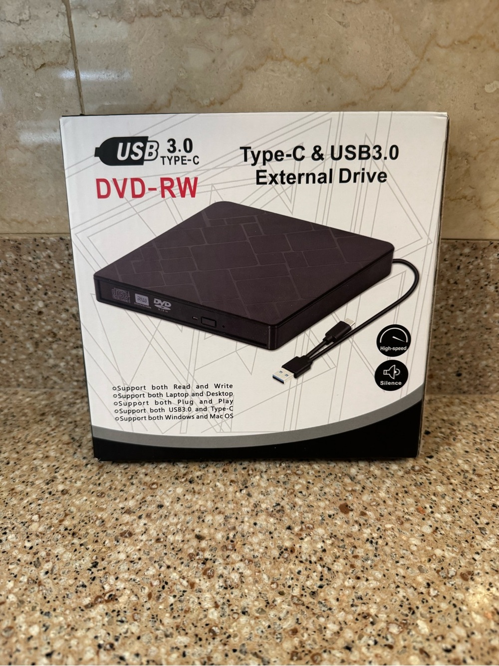 **NWT** Type-C & USB3.0 External DVD-RW Drive - Black